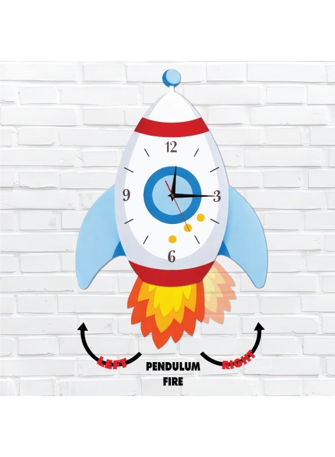 A wall clock with a moving pendulum in the shape of a rocket, combining modern design and bright colors, with a silent movement and excellent quality, adds an attractive decorative touch to any space. - Image 1